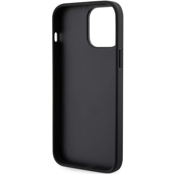 Apple iPhone 14 Pro Max, Műanyag hátlap védőtok + szilikon keret, bőrhatású hátlap, kártyatartóval, Karl Lagerfeld Saffiano Metal Signature Cardslot, fekete
