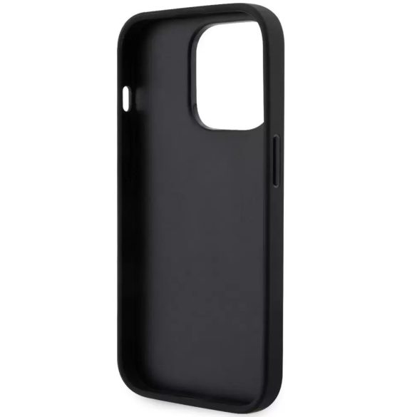 Apple iPhone 14 Pro, Műanyag hátlap védőtok + szilikon keret, bőrhatású hátlap, kártyatartóval, Karl Lagerfeld Saffiano Metal Signature Cardslot, fekete
