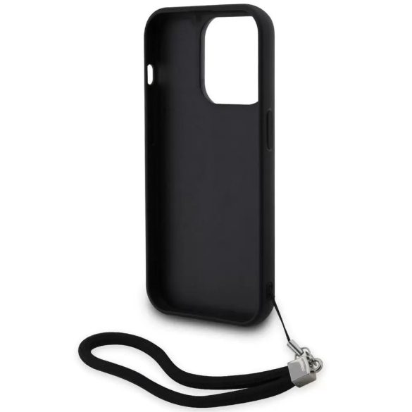 Apple iPhone 14 Pro, Műanyag hátlap védőtok + szilikon keret, színváltós hátlap, kézpánttal, Karl minta, Karl Lagerfeld Sequins Reversible, ezüst/fekete