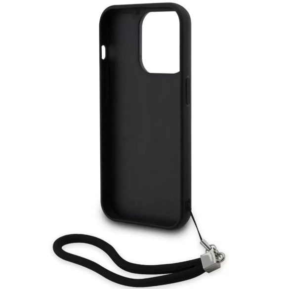 Apple iPhone 14 Pro Max, Műanyag hátlap védőtok + szilikon keret, színváltós hátlap, kézpánttal, Karl minta, Karl Lagerfeld Sequins Reversible, ezüst/fekete