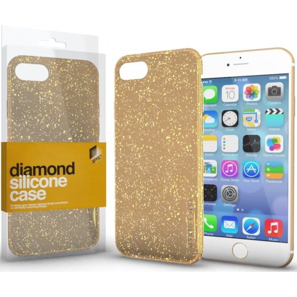 Apple iPhone 15 Plus, Szilikon tok, csillogó, Xprotector Diamond, arany