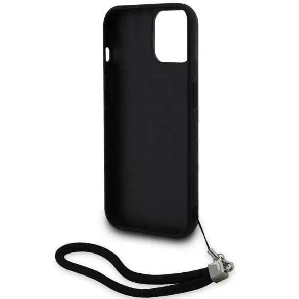 Apple iPhone 15 Pro, Műanyag hátlap védőtok + szilikon keret, színváltós hátlap, kézpánttal, Karl minta, Karl Lagerfeld Sequins Reversible, ezüst/fekete