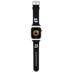 Apple Watch 4-6, SE, SE (2022) (38 / 40 mm) / Watch 7-9 (41 mm), szilikon pótszíj, állítható, napszemüveges lány és cica minta, Karl Lagerfeld 3D Choupette Head, fekete