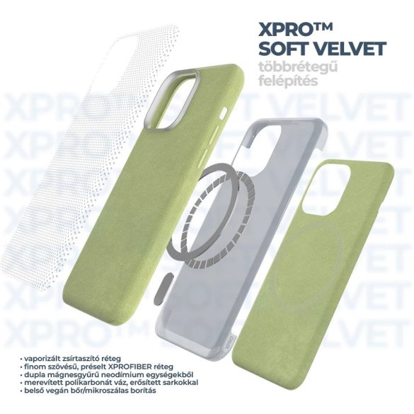 Apple iPhone 15, Műanyag hátlap védőtok, közepesen ütésálló, mikroszálas hátlap, Xprotector Soft Velvet, zöld