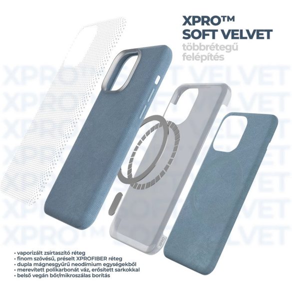 Apple iPhone 15, Műanyag hátlap védőtok, közepesen ütésálló, mikroszálas hátlap, Xprotector Soft Velvet, kék