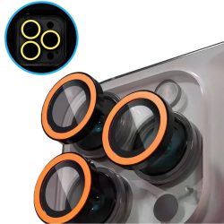   Apple iPhone 15 / 15 Plus, Kamera lencsevédő fólia, ütésálló fólia, Tempered Glass (edzett üveg), sötétben világít, Xprotector Luminous, narancssárga
