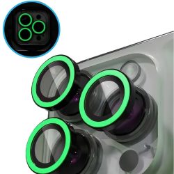   Apple iPhone 15 / 15 Plus, Kamera lencsevédő fólia, ütésálló fólia, Tempered Glass (edzett üveg), sötétben világít, Xprotector Luminous, zöld