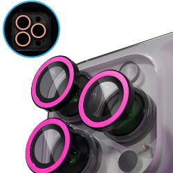   Apple iPhone 15 Pro / 15 Pro Max, Kamera lencsevédő fólia, ütésálló fólia, Tempered Glass (edzett üveg), sötétben világít, Xprotector Luminous, pink