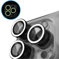   Apple iPhone 16 / 16 Plus, Kamera lencsevédő fólia, ütésálló fólia, Tempered Glass (edzett üveg), sötétben világít, Xprotector Luminous, fehér