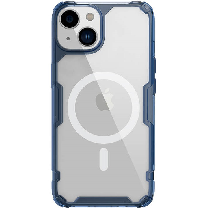 Apple iPhone 14, Szilikon tok, műanyag hátlap, ultravékony, Magsafe töltővel kompatibilis, Nillkin Nature Pro Magnetic, kék