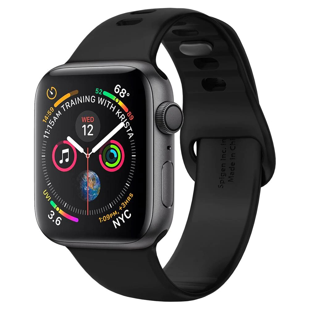 Apple Watch 1-6, SE (42 / 44 mm) / Watch 7-8 (45 mm) / Watch Ultra (49 mm), szilikon pótszíj, Spigen Silicone Fit, fekete