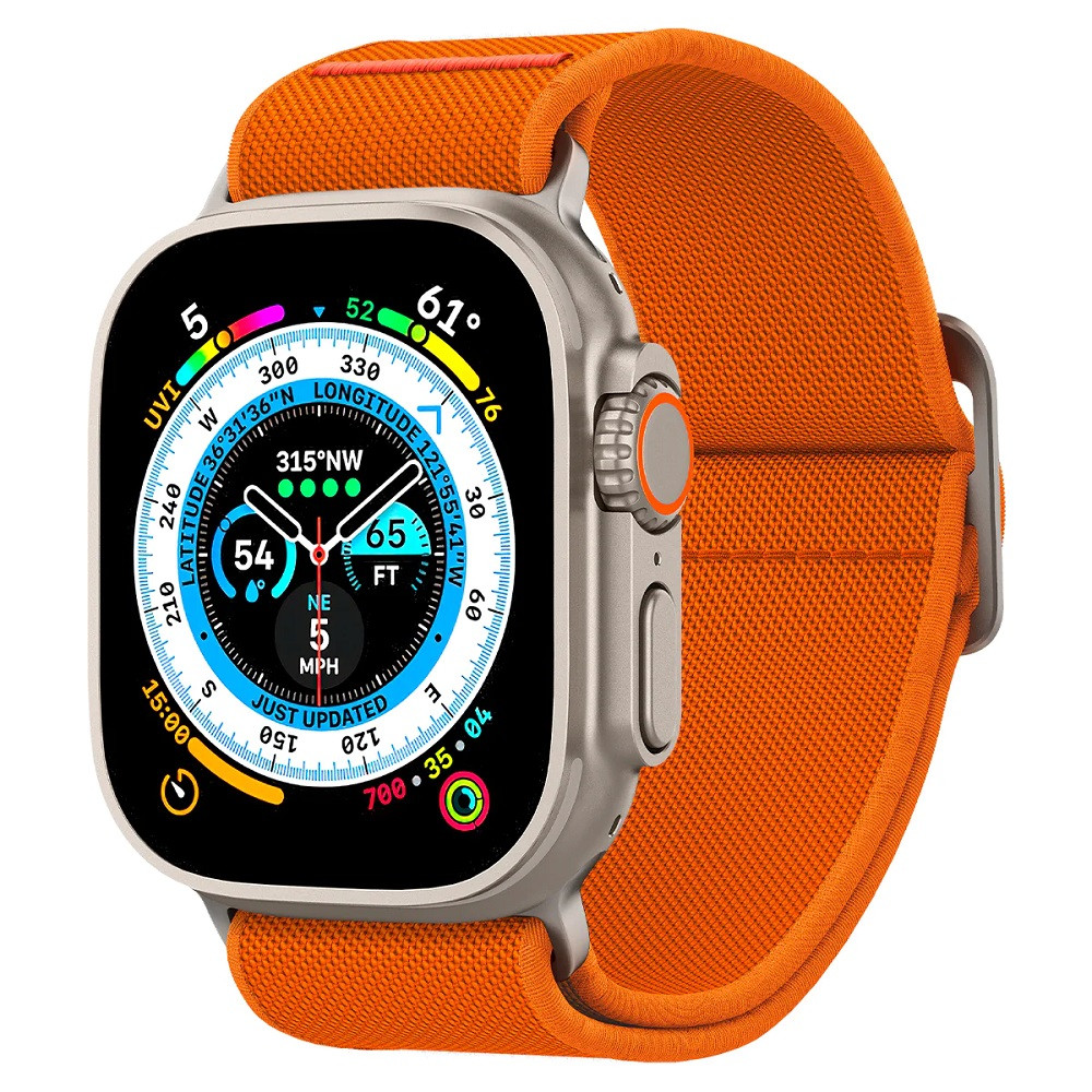 Apple Watch 4-6, SE (42 / 44mm), Watch 7-9 (45mm), Watch Ultra (49mm), szövet pótszíj, Spigen Lite Fit Ultra, narancssárga