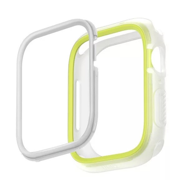 Apple Watch 1-6, SE (40 mm) / Watch 7-8 (41 mm), Műanyag + szilikon védőkeret, szíj nélkül, közepesen ütésálló, 2 db cserélhető kerettel, Uniq Moduo, zöld/fehér